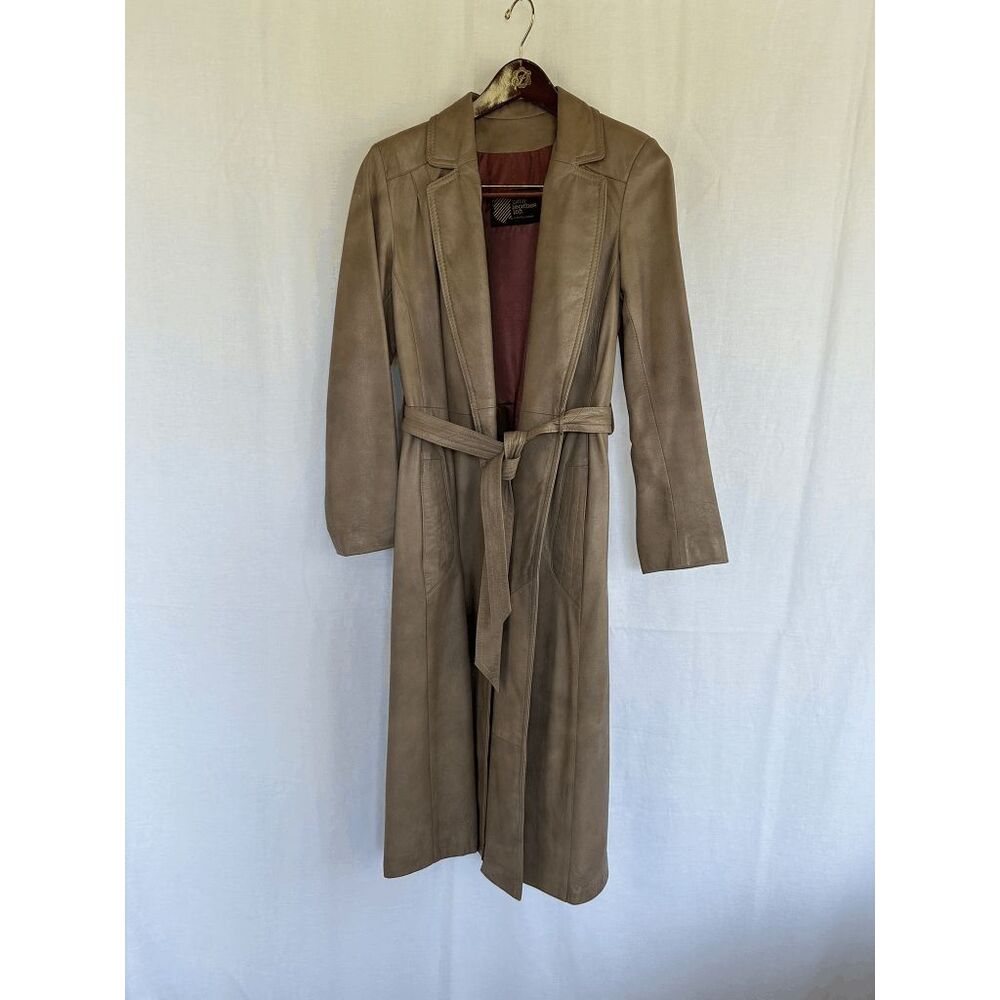 Vintage Ami Leather Ltd. Leather Belted Coat/Duster Size 10 Tan, Nice